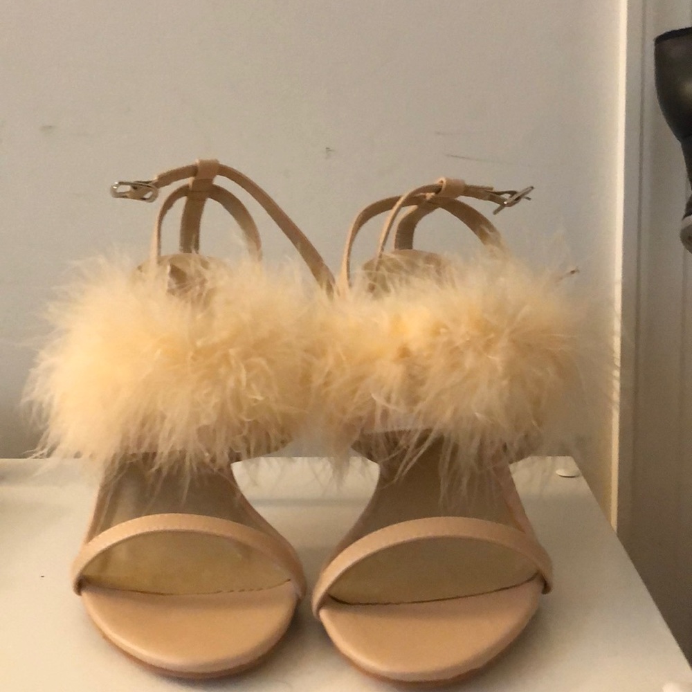 Beige/Pink furry heels